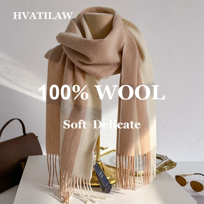 Wool Scarf Men - 100% Wool Checked Scarf Women Men