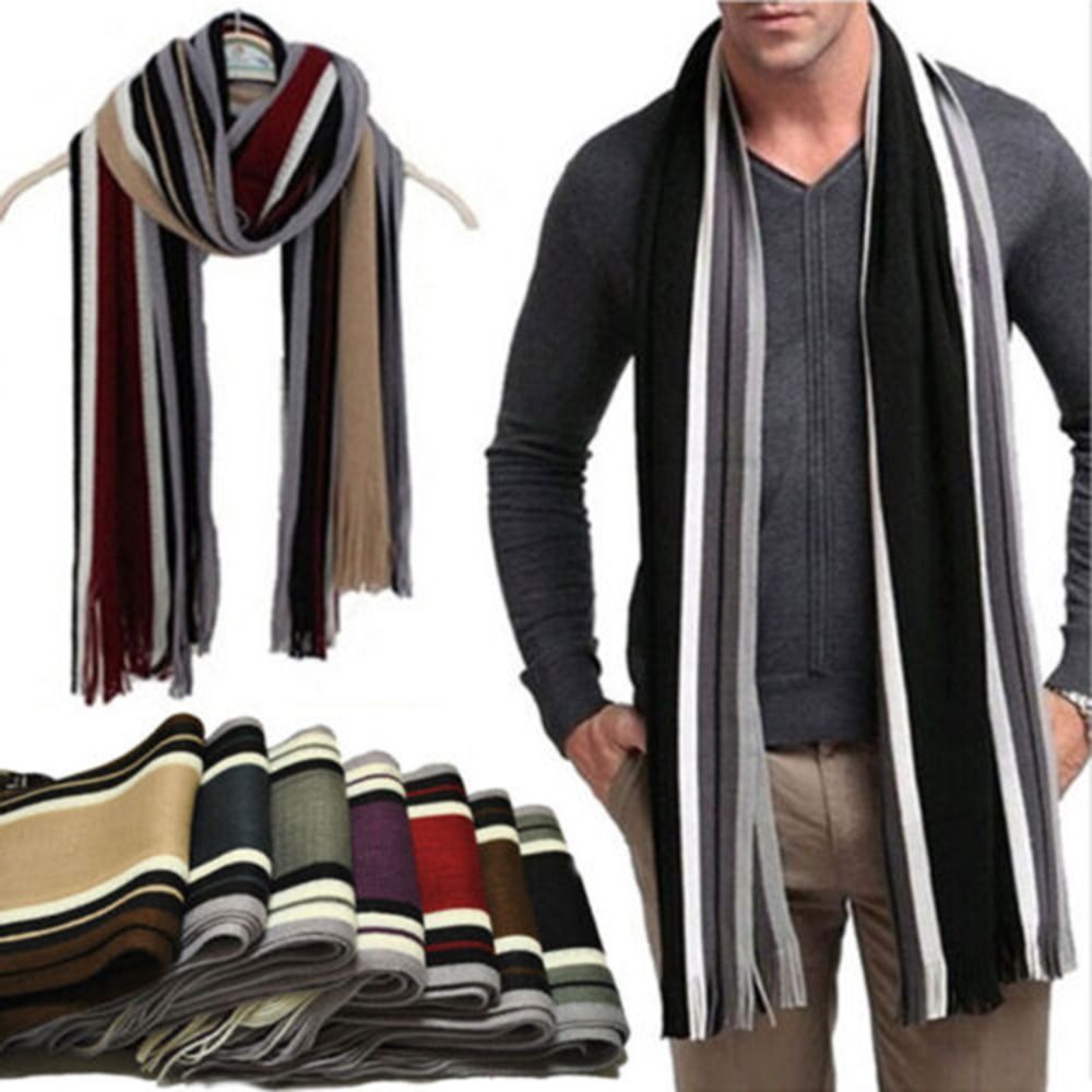 Cashmere Men Striped Scarf Fas - Wool Scarf Men ulasan dan harga
