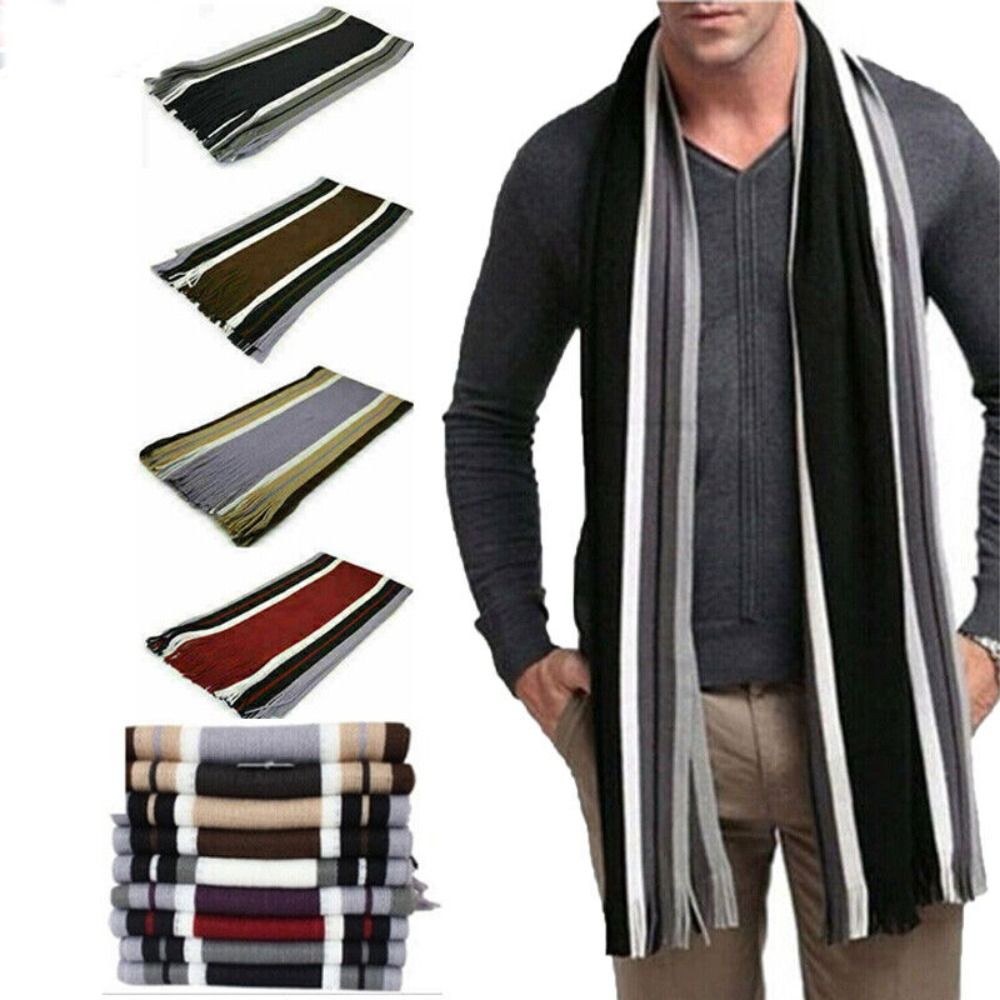 Cashmere Men Striped Scarf Fas - Wool Scarf Men ulasan dan harga