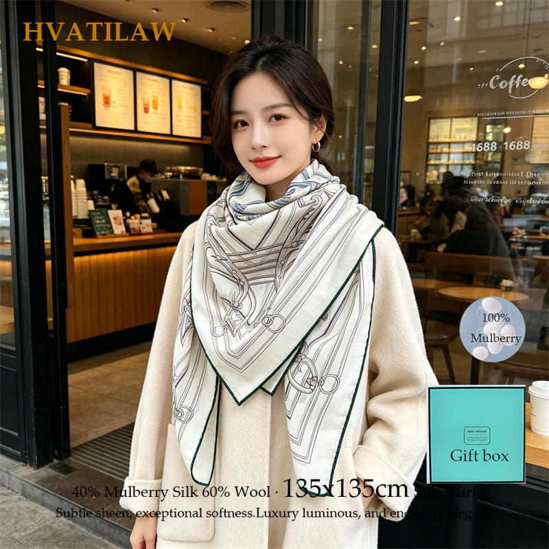 40% Silk 60% Wool Scarf 135x13 - Shawl Wrap Winter ulasan dan harga