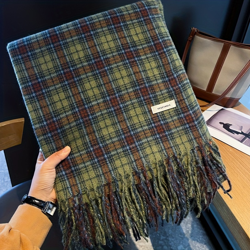 Vintage Green Plaid Tassel Sca - Cashmere Pashmina Wrap ulasan dan harga