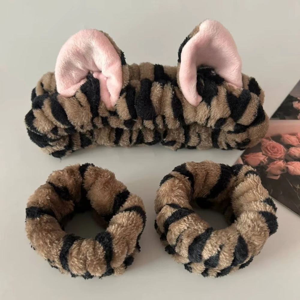 3pcs/set Leopard Print Cute Ca - Winter Headband Fleece ulasan dan harga