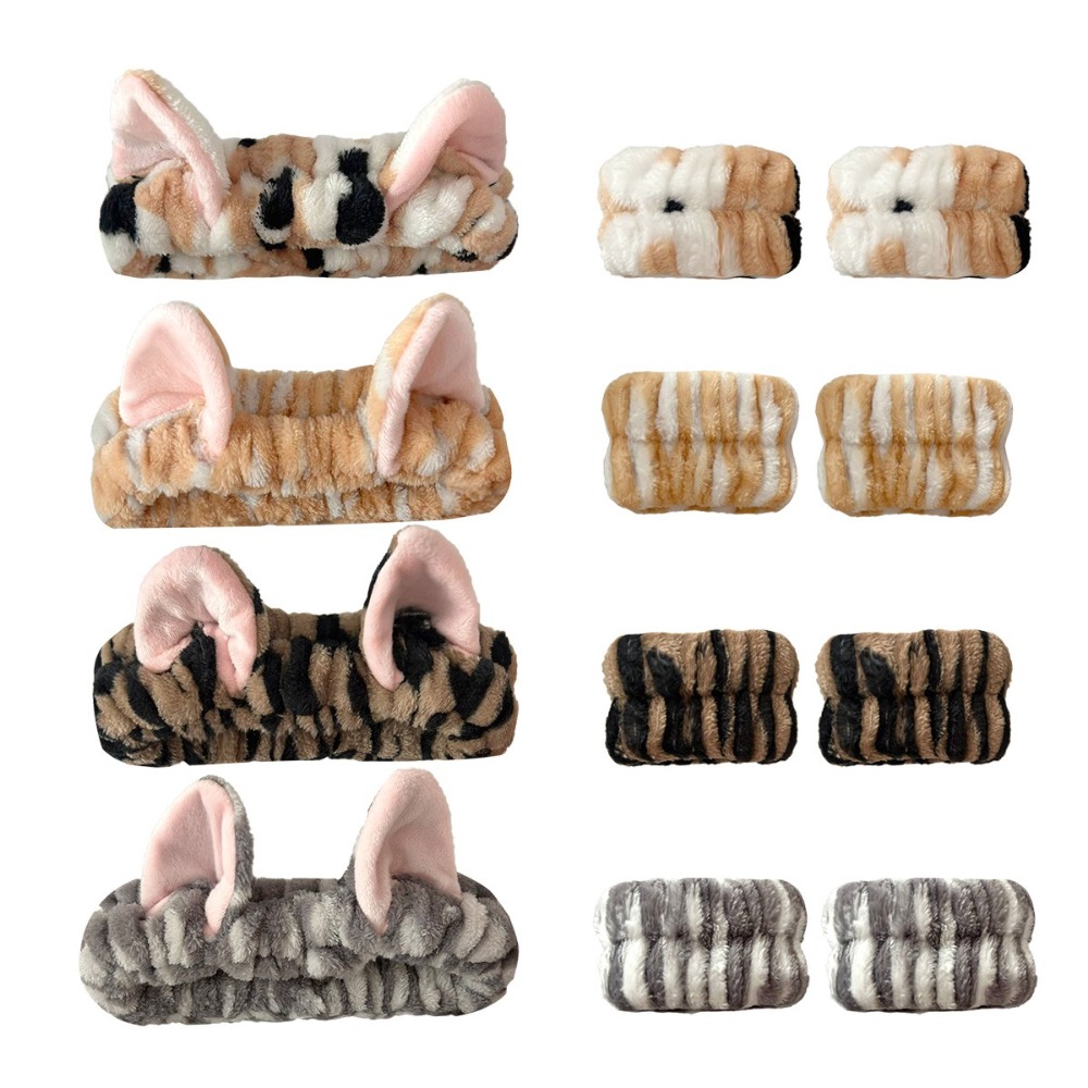 3pcs/set Leopard Print Cute Ca - Winter Headband Fleece ulasan dan harga